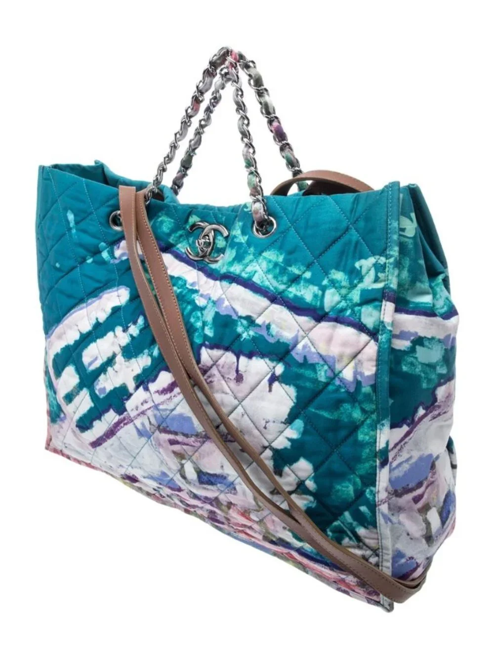 Chanel Large Watercolor Blue Quilted Canvas Chain Tote Bag